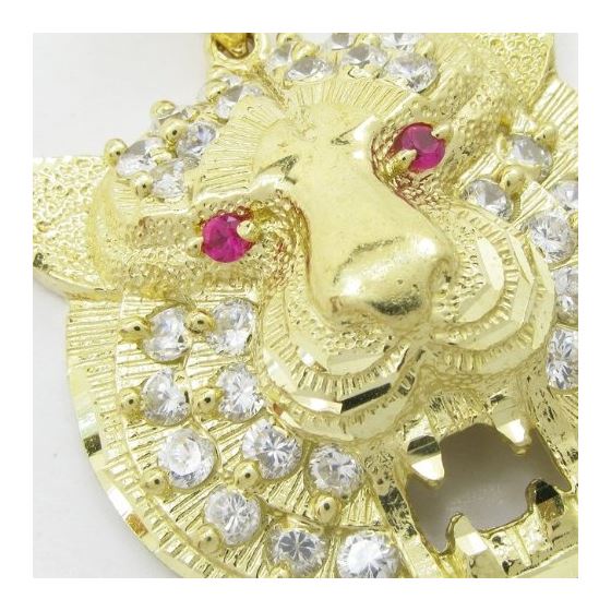 Mens 10k Yellow gold Red and white gemstone tiger head charm EGP27 2