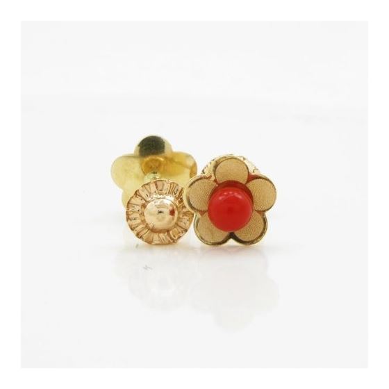 14K Yellow gold Thin flower pearl stud earrings for Children/Kids web171 2