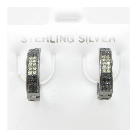 Womens .925 sterling silver Black and white hoop earring 2mm thick and 4mm wide Size 2