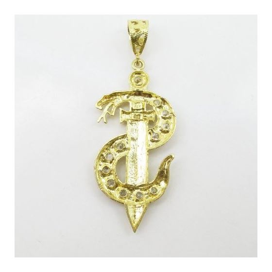 Mens 10k Yellow gold White gemstone snake S and knife charm EGP67 4