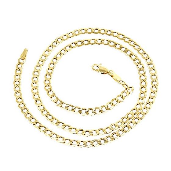 "10K 24"" long Yellow Gold 4.4mm wide Curb Cuban Italy Lite Chain Necklace with Lobster Clasp FJ-100