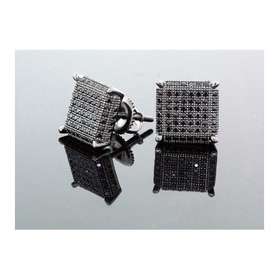 .925 Sterling Silver Black Square Black Onyx Crystal Micro Pave Unisex Mens Stud Earrings 10mm 2