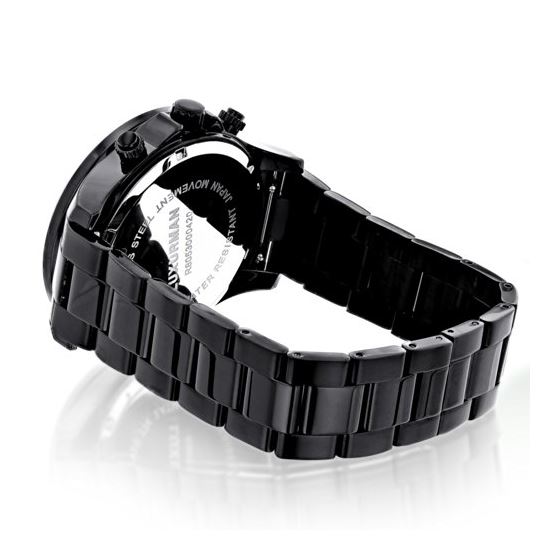 Midsize Mens Black Real Diamond Watch by Luxurman Phantom 0.25ct Swiss Movement 2