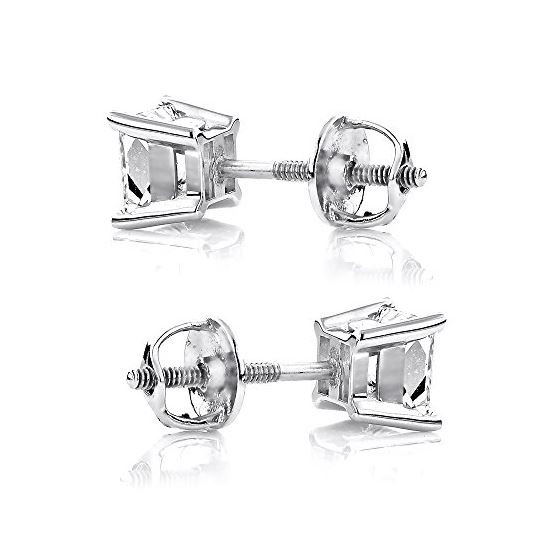 Platinum Solitaire Princess Cut Diamond Stud Ear-2