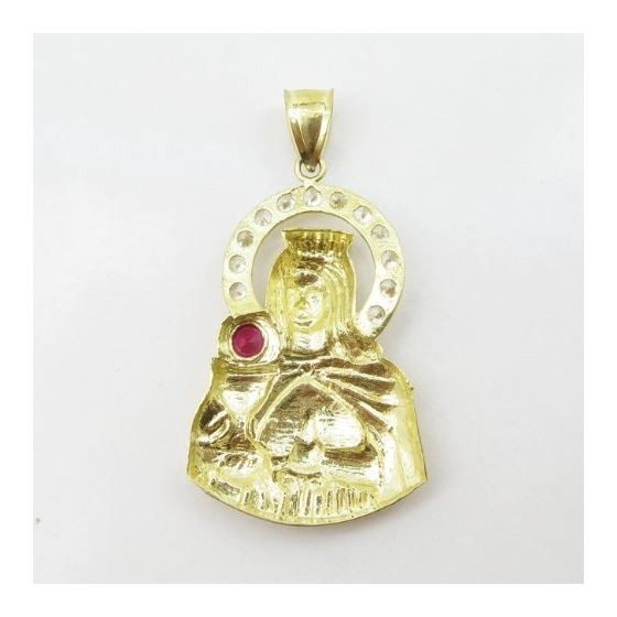 Mens 10k Yellow gold Red and white gemstone mary charm EGP54 4