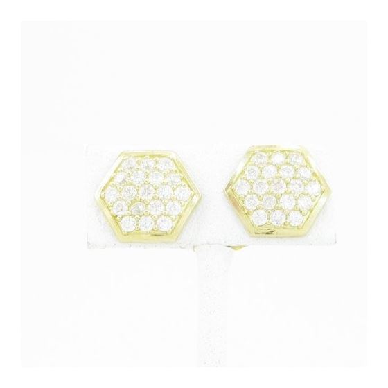 Mens 10k Yellow gold Polygon white cz stud earring ELMI28 2