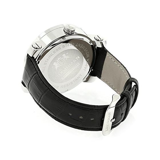 Luxurman Mens VS Diamond Bezel Watch 4.50ct Blue MOP Interchangable Leather Band 2