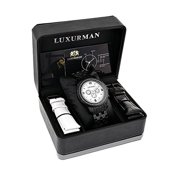 Genuine Mens Black Diamond Watch by Luxurman 2.25ct White Mother Of Pearl 4