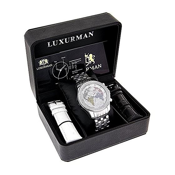 Luxurman Mens Diamond Watch 0.2ct Color Worldmap Multicolor Stones on the Face 4