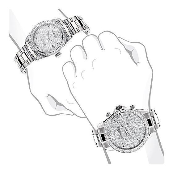 New His and Hers Watches: Stainless Steel Luxurman Diamond Set 3.5ct: Swiss Movt 4