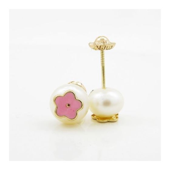 14K Yellow gold Pearl flower stud earrings for Children/Kids web3 4