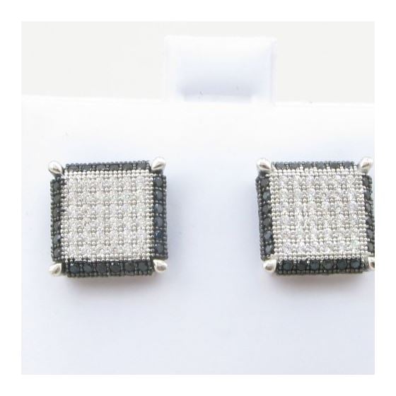 Mens .925 sterling silver White and black 10 row square earring MLCZ71 4mm thick and 10mm wide Size 