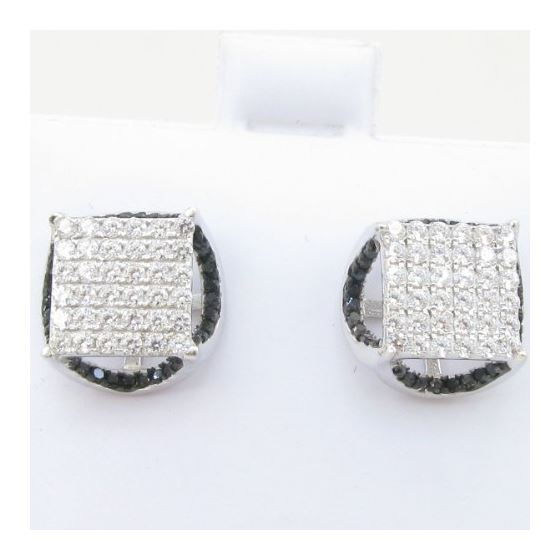 Mens .925 sterling silver White and black round square earrings MLCZ188 6mm thick and 12mm wide Size