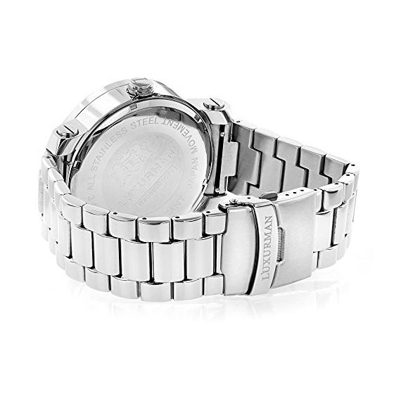 Mens Large Designer Luxurman Phantom Watch Genuine Diamonds 0.12ct Black MOP 2