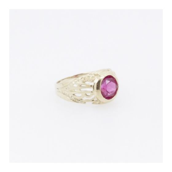 10k Yellow Gold Syntetic red gemstone ring ajjr49 Size: 2 4