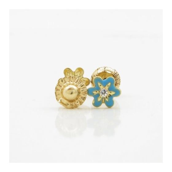 14K Yellow gold Flower cz stud earrings for Children/Kids web26 2