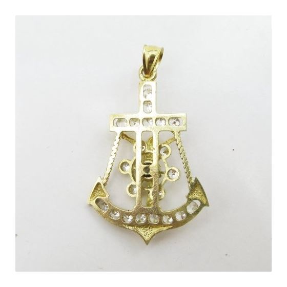 Mens 10k Yellow gold White gemstone jesus anchor wheel charm EGP64 4