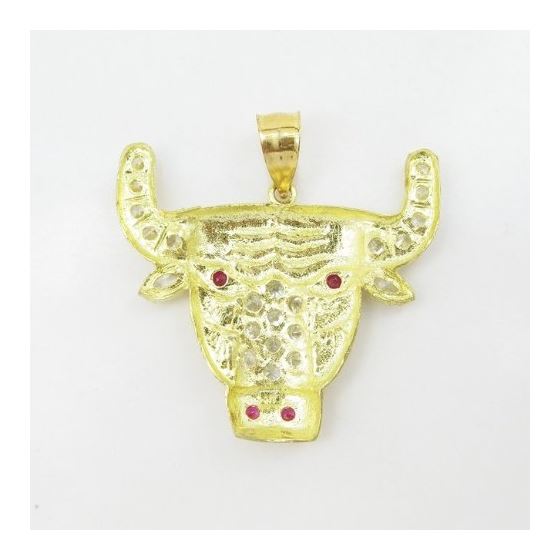 Mens 10k Yellow gold Red and white gemstone cow head charm EGP24 4