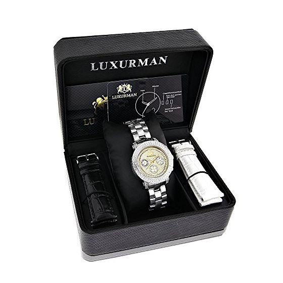 Luxurman Womens Diamond Watch 0.3ct Two Tone Gold Plated MOP Chronograph 4