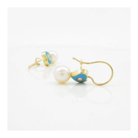 14K Yellow gold Heart and pearl hoop earrings for Children/Kids web50 4