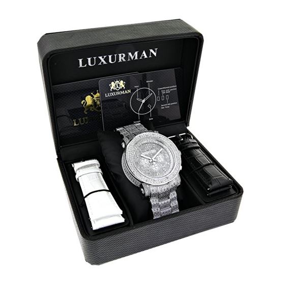 Oversized Escalade Iced Out Mens Diamond Watch by Luxurman White Gold Plated 2ct 4