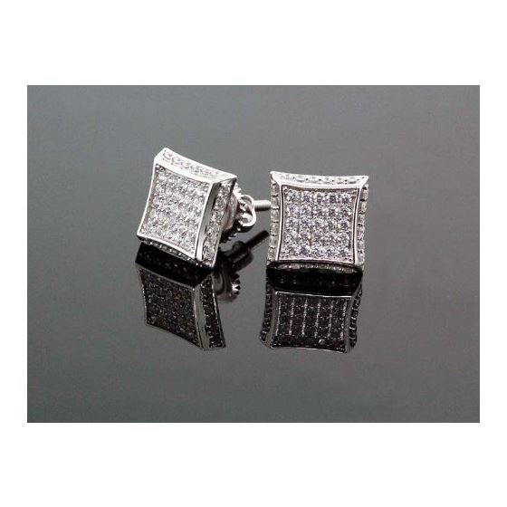 .925 Sterling Silver Black Square White Crystal Micro Pave Unisex Mens Stud Earrings 2
