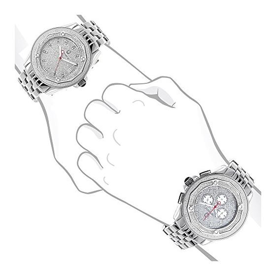 His and Her Matching Real Diamond Watch Set 1.05ct with Chronograph by Centorum 4