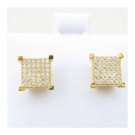 Mens .925 sterling silver Yellow 6 row square earring MLCZ50 5mm thick and 9mm wide Size 2