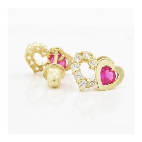 14K Yellow gold Dual heart cz stud earrings for Children/Kids web284 2