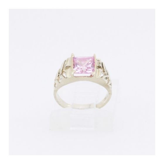 10k Yellow Gold Syntetic pink gemstone ring ajjr27 Size: 2 2