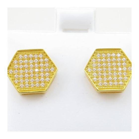 Mens .925 sterling silver Yellow hexagon earring 1 MLCZ216 3mm thick and 12mm wide Size 2