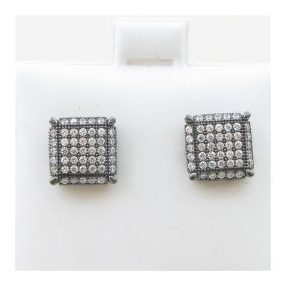 Mens .925 sterling silver Black and white 9 row square earring MLCZ82 4mm thick and 9mm wide Size 2