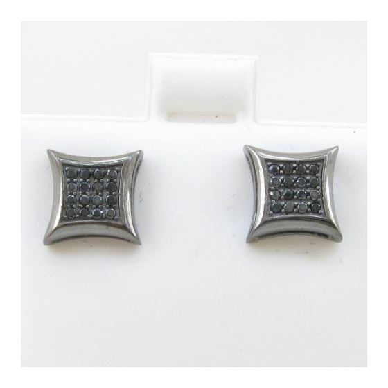 Mens .925 sterling silver Black 4 row square earring MLCZ200 3mm thick and 9mm wide Size 2