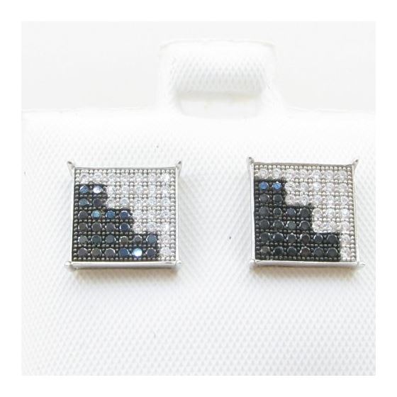 Mens .925 sterling silver White and black 7 row square earring MLCZ19 2mm thick and 10mm wide Size 2