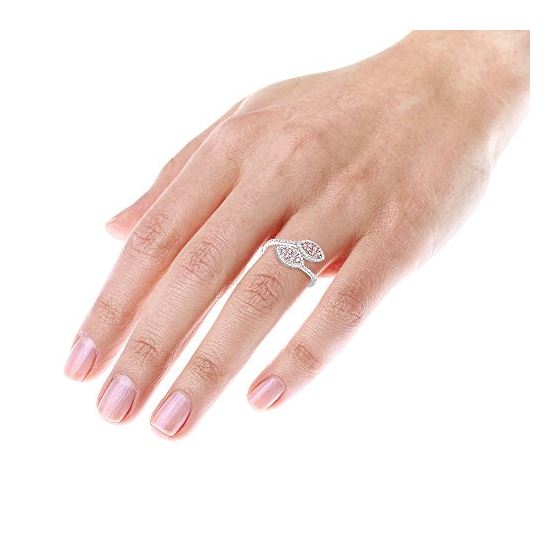 14K White Pink Diamond Leaf Ring For Women Flora-4