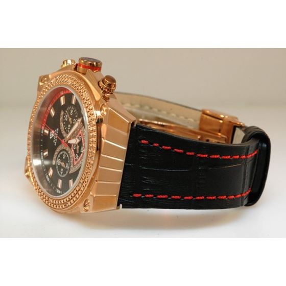 Aqua Master Yellow Gold Mens Diamond Watch Red Accent Dial 2
