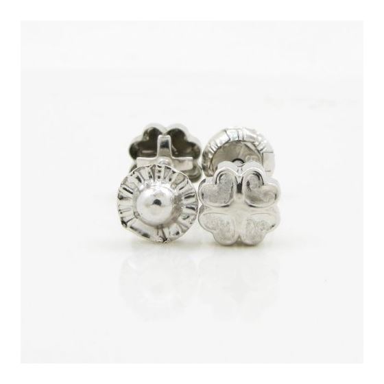 14K White gold 4 side heart flower earrings for Children/Kids web189 2