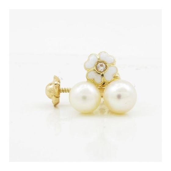 14K Yellow gold Flower pearl stud earrings for Children/Kids web93 4