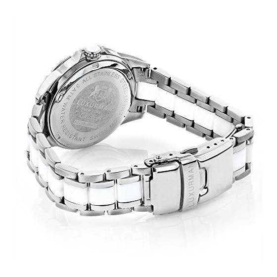 Ladies Genuine Diamond Ceramic Watch 1.25ct White MOP Galaxy by Luxurman 2