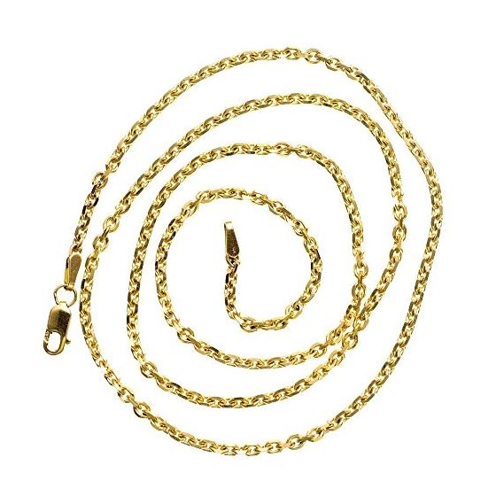 14K YELLOW Gold SOLID CABLE-DIA CUT Chain - 20 Inches Long 2.4MM Wide 2