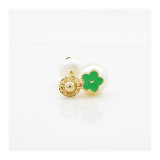 14K Yellow gold Pearl flower stud earrings for Children/Kids web4 2