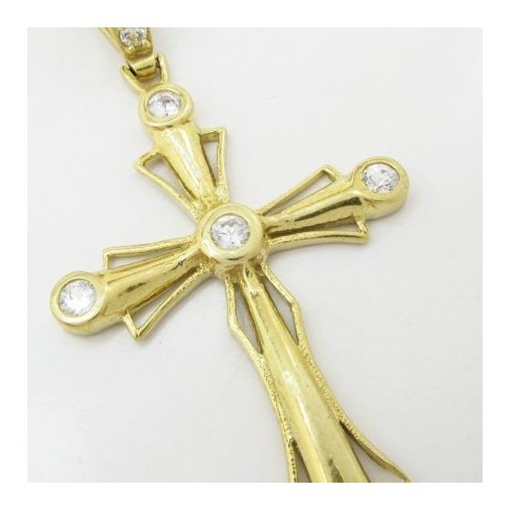 Mens 10k Yellow gold White gemstone jesus cross charm EGP99 2