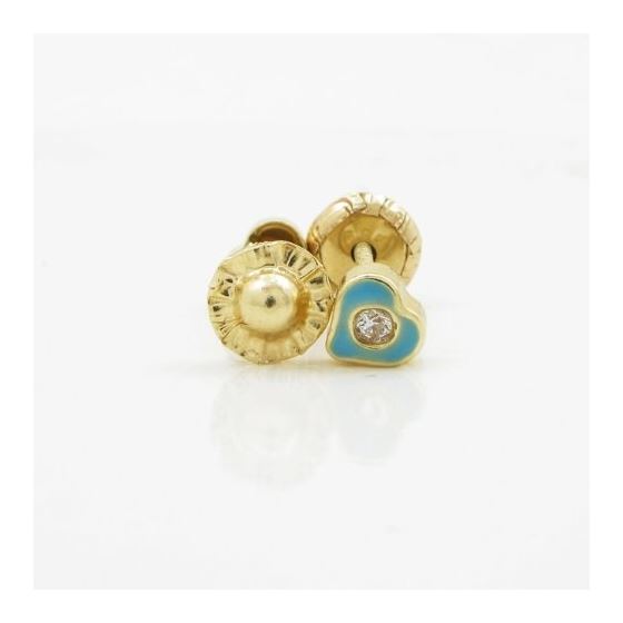 14K Yellow gold Heart cz stud earrings for Children/Kids web154 2