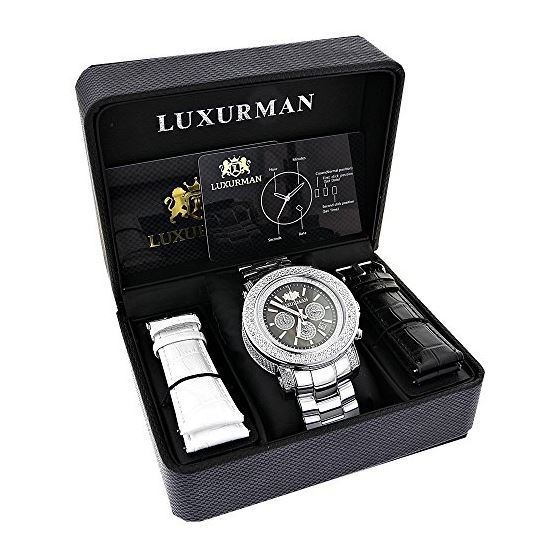 Heavy Mens Brand New Diamond Escalade Chronograph Watch 0.75ct Black by Luxurman 4
