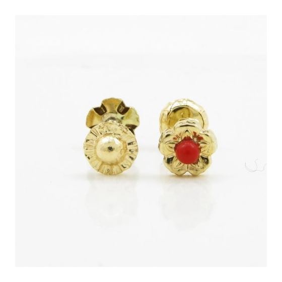 14K Yellow gold Flower pearl stud earrings for Children/Kids web213 2