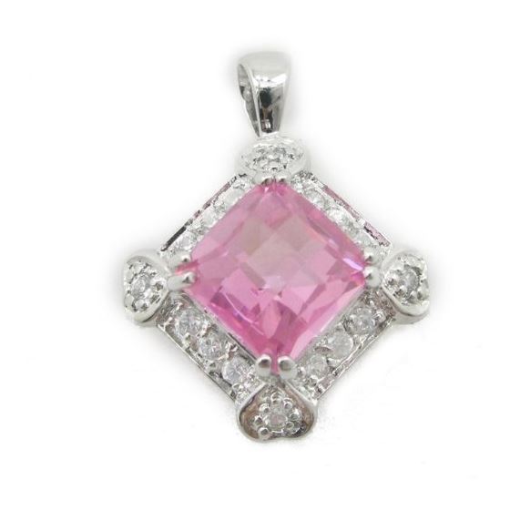 Ladies .925 Italian Sterling Silver fancy pendant with pink stone Length - 23mm Width - 17mm 2