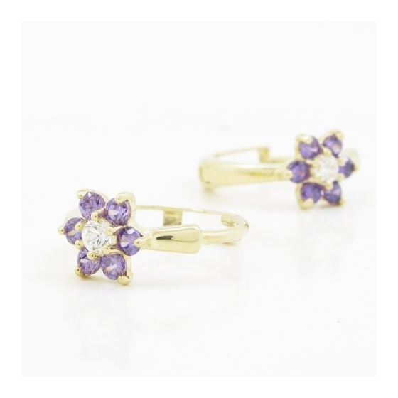 14K Yellow gold Flower cz hoop earrings for Children/Kids web336 2