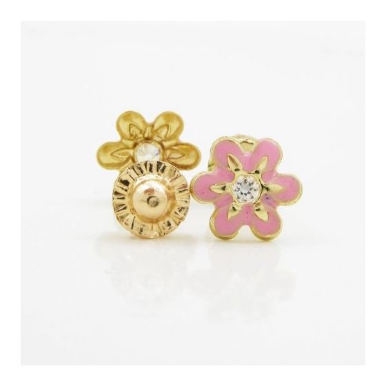 14K Yellow gold Flower cz stud earrings for Children/Kids web16 2