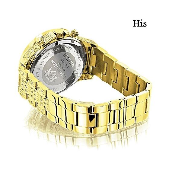 His and Hers Classic Luxurman 18K Yellow Gold Plated Diamond Watch Set 2.75ct 2