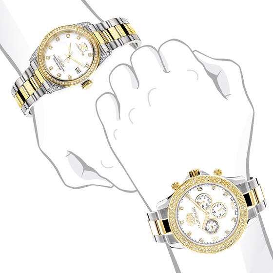 MATCHING WATCHES FOR COUPLES LUXURMAN YELLOW GOLD PLATED DIAMOND WATCH SET 4
